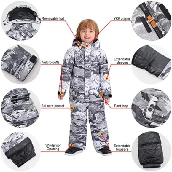 Snowsuit for Boy and Girl One Piece Ski Suit Jacket Water proof Windproof 5T - Picture 3 of 4